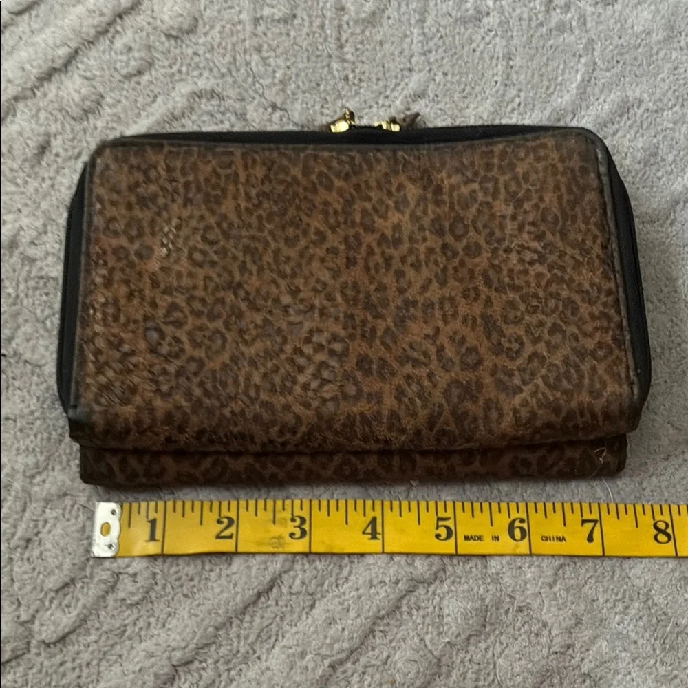 Brown and Black Leopard Print Clutch with Studded Trim